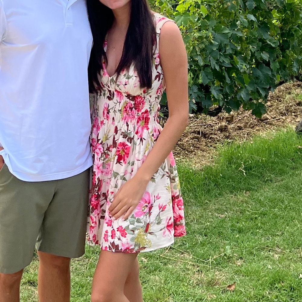 Abercrombie & Fitch Pink and Red Ruched Mini Sundress